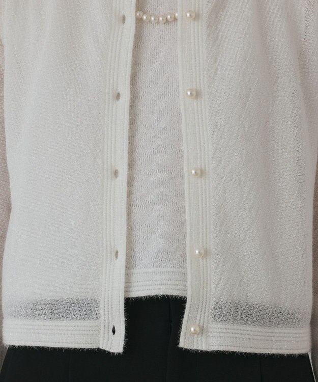 GRACE CONTINENTAL ラメフェザ－ニットカーディガン ホワイト