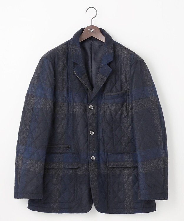 JOSEPH ABBOUD 【キングサイズ・イタリア素材/軽量/中綿キルト】 スライバーチェックキルト ジャケット ネイビー系4