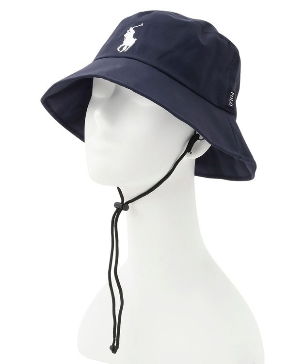 MOONBAT 【WEB限定/遮光/撥水】POLO RALPH LAUREN 晴雨兼用 バケットハット ／つば遮光生地 レインハット あご紐 ネイビーブルー