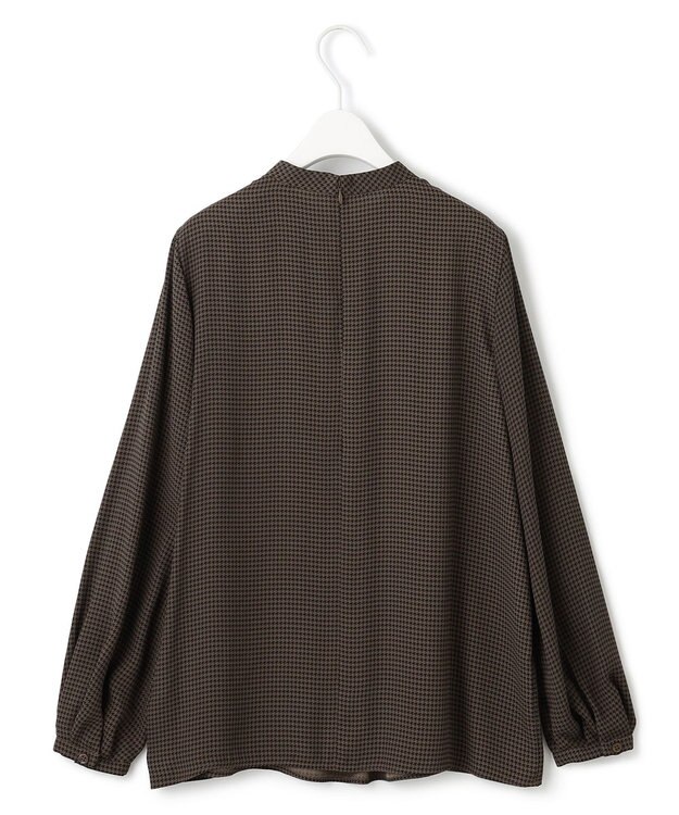 ICB 【接触冷感・UVケア・速乾・洗える】BackSatinAmunzen ハイネックブラウス コーヒーベース柄系