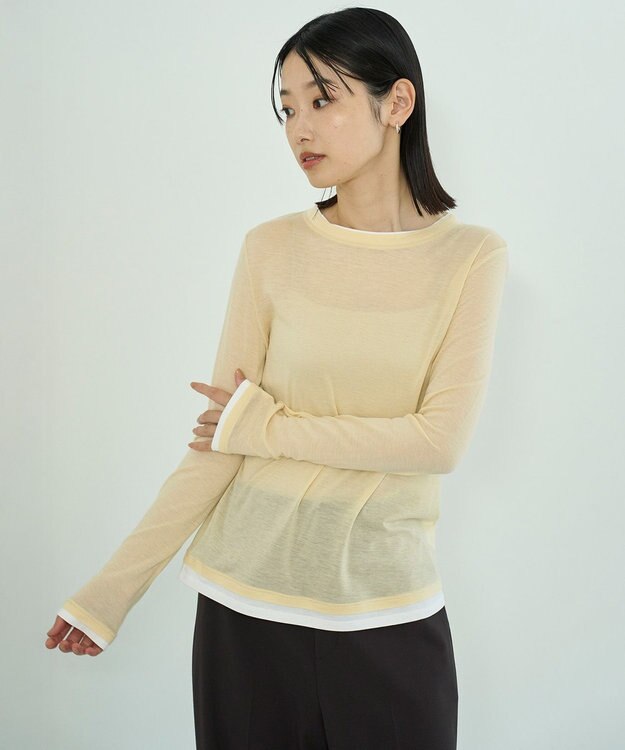 UNFILO L ソフトウール フェイクレイヤード ロンT クリーム