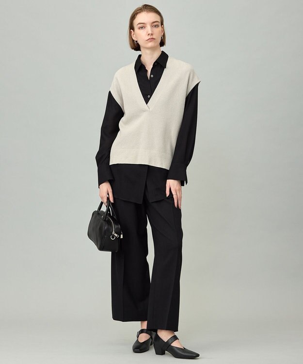 ICB L 【洗える】 ウールテンセルミニブークレ ニットベスト トープ系