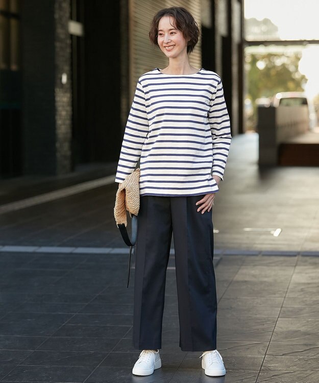 自由区 【XSサイズ~/接触冷感・吸湿・速乾】COOLMAX ワイドパンツ ネイビー系