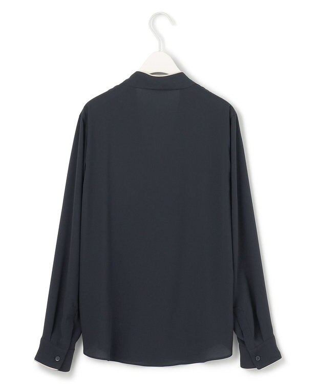 ICB L 【UVケア・速乾・接触冷感・洗える】BackSatinAmunzen 配色ボウタイブラウス ネイビー系