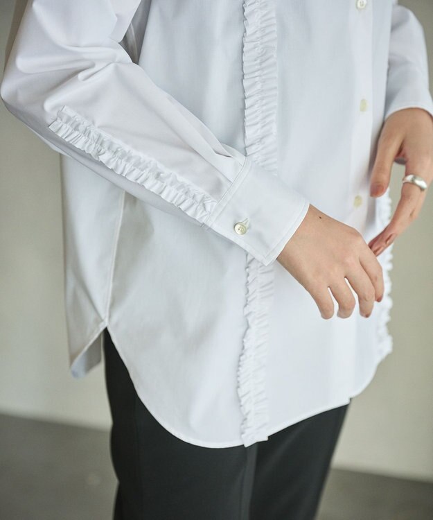 #Newans 【洗濯機可能/シワになりにくい】パネルフリルシャツ ホワイト