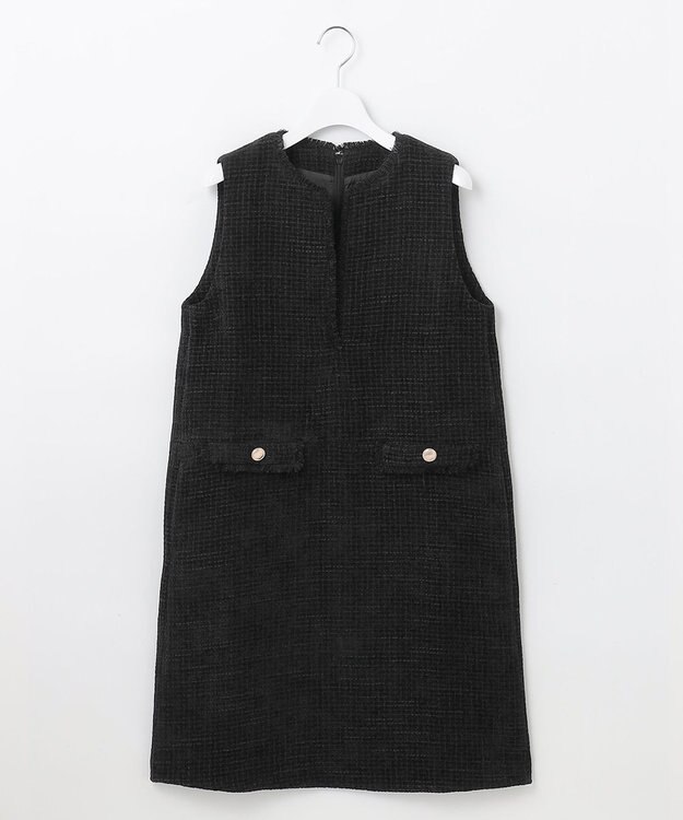 Feroux 【洗える】キーネックミディ ジャンスカ ブラック系