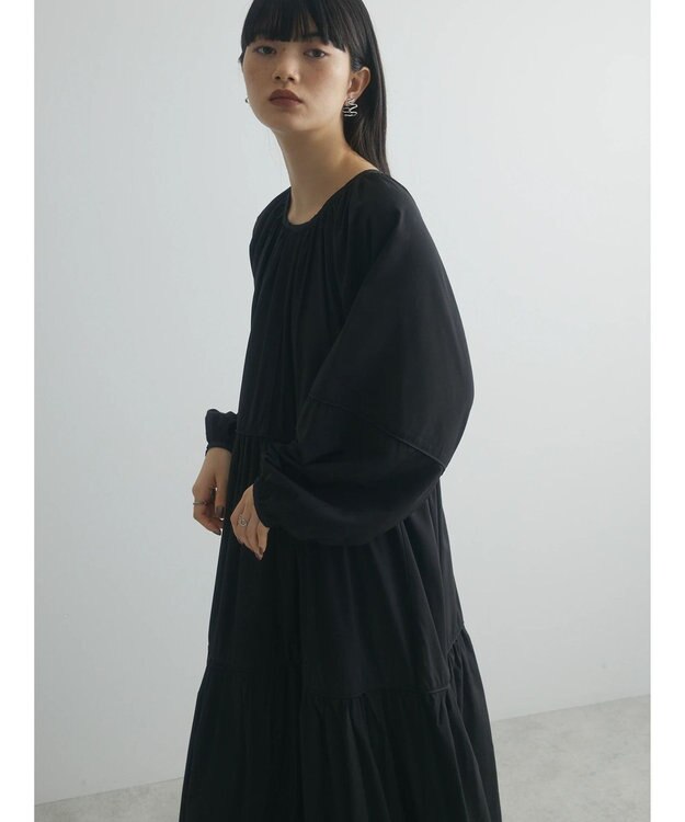 Green Parks armonia. ティアード配色パイピングワンピース Black