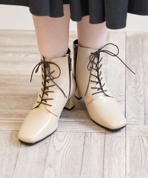 内側ファスナー 本革レースアップショートブーツ / Pointer