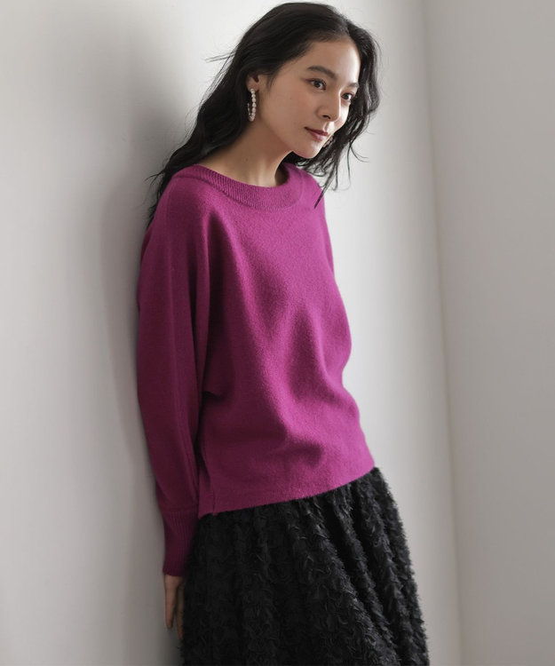 組曲 【加藤ローサさん着用】ウールカシミヤミックスボートネック ニット パープル系