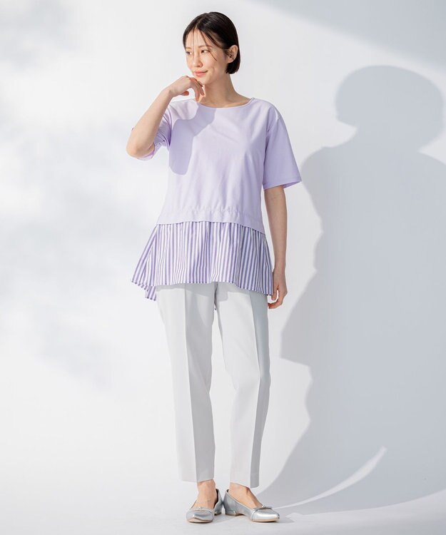 自由区 【洗える】2WAYツイル テーパードパンツ ライトグレー系