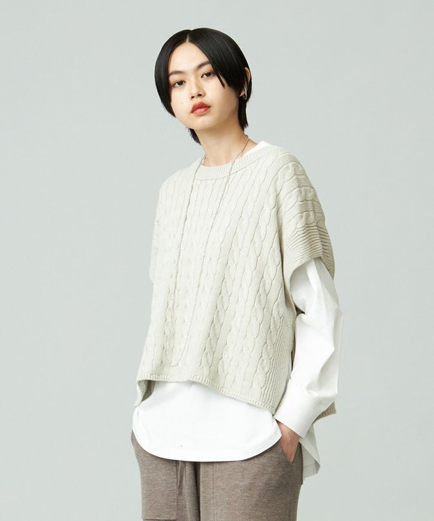 J.PRESS YORK STREET 【WOMEN】コットンニット ケーブルポンチョ ベージュ系