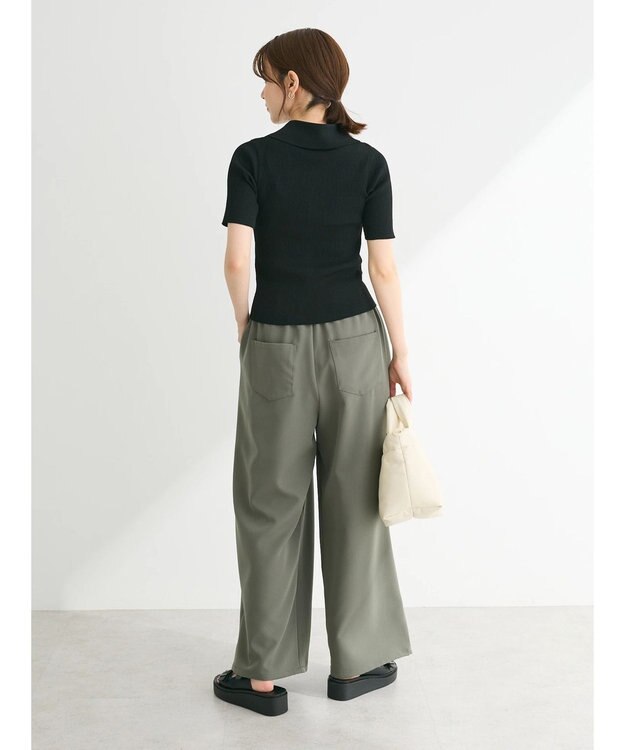 Green Parks ５分袖衿付きＺｉｐプルオーバー Black