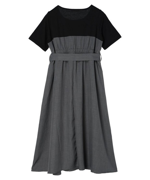 Green Parks 共ベルト付きビスチェ風ドッキングワンピース Gray Mixture