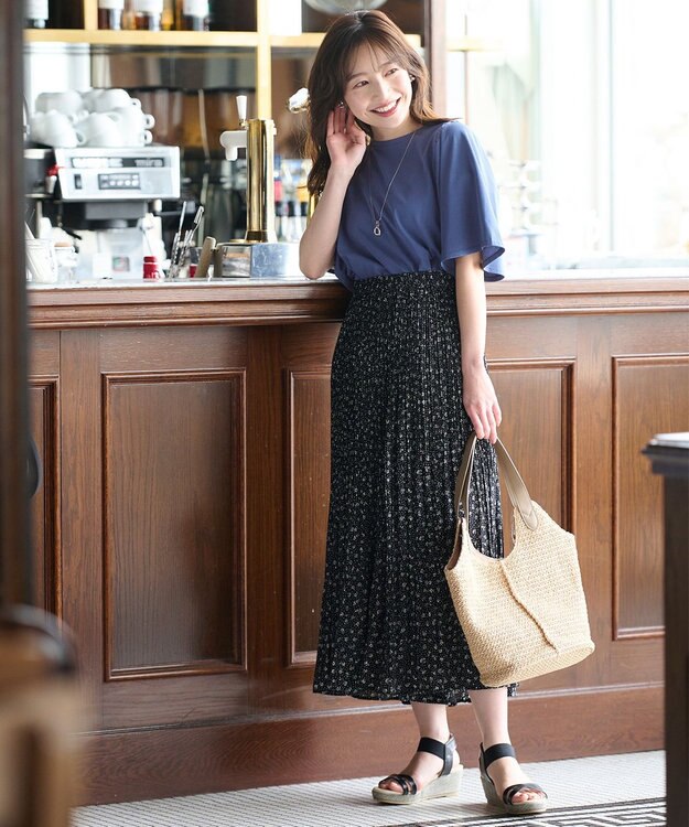 ANY SIS 【UVケア】プレーティングジャージー フレアスリーブ カットソー ダルブルー