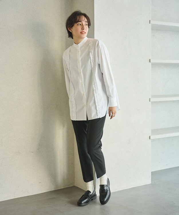 #Newans 【洗濯機可能/シワになりにくい】パネルフリルシャツ ホワイト