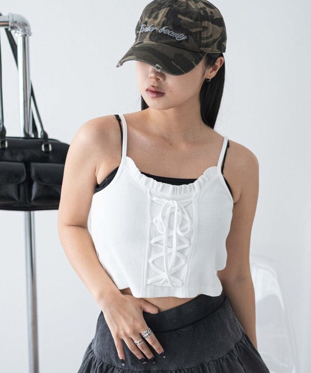 WEGO レースアップデザインキャミ ホワイト