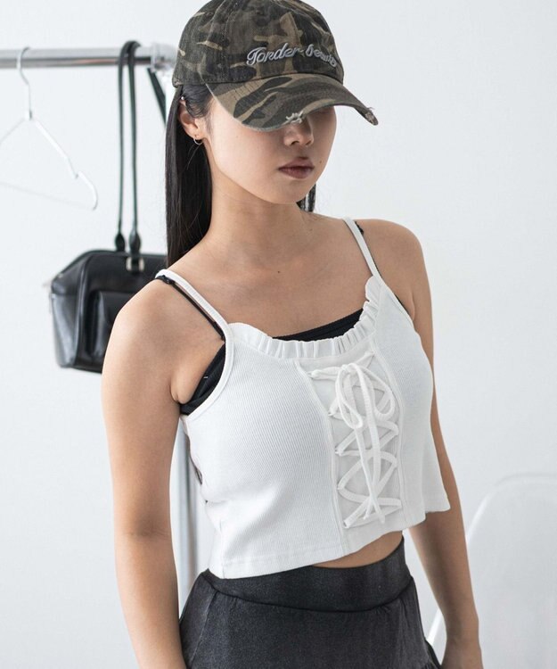 WEGO レースアップデザインキャミ ホワイト