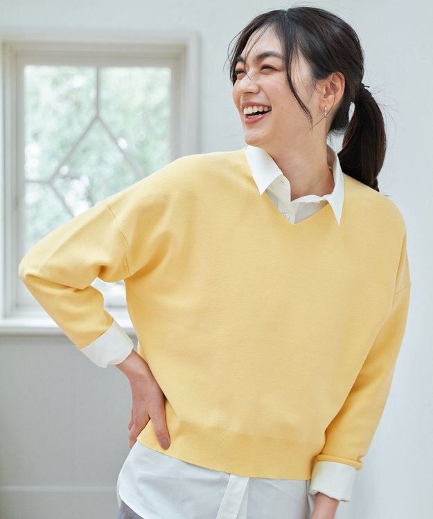 ANY 【5色展開】Ｖネックガーターニットプルオーバー イエロー