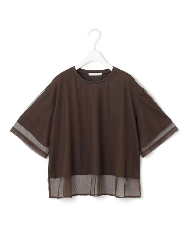 ICB 【接触冷感・UVケア・速乾・洗える】 チュールレイヤード カットソー チョコレート系