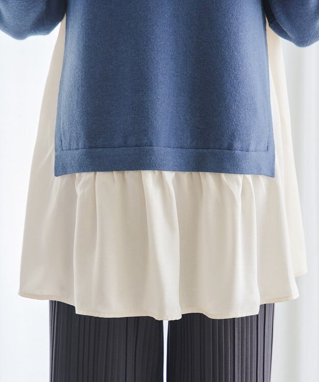 Tiaclasse 【洗える】ヴィンテージサテンニットコンビチュニック ブルー