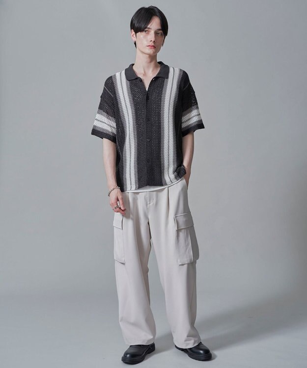 WEGO ラインニットシャツ（SS） ブラック中濃色