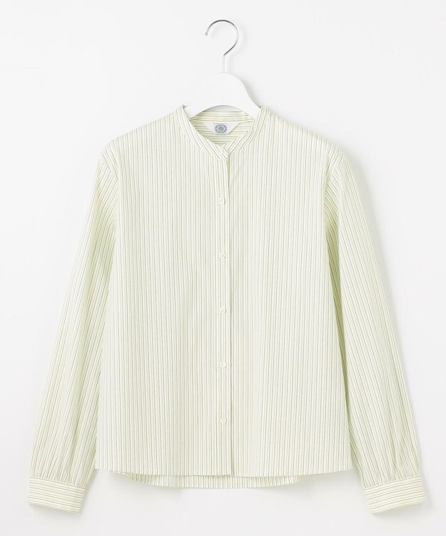 J.PRESS LADIES L 【洗える】BEZ VEGA バンドカラー ブラウス イエロー×ネイビー系