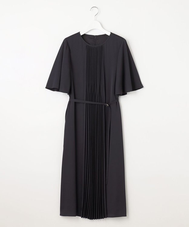 自由区 【洗える・XSサイズあり】フロントプリーツ ドレス ネイビー系