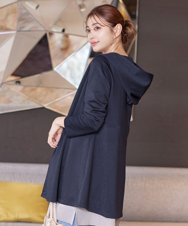 Tiaclasse L 【洗える】ポンチフードカーディガン ネイビー