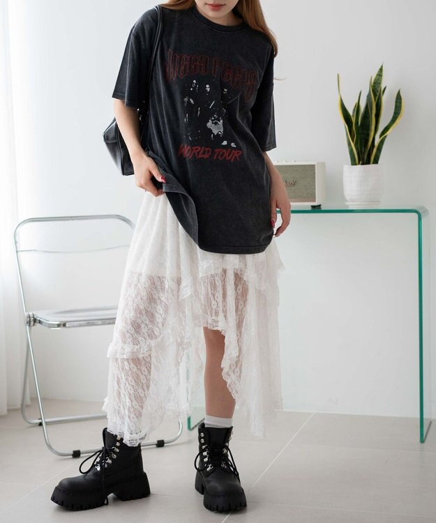 WEGO イレヘムレースロングスカート ホワイト