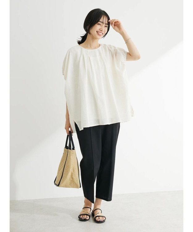 Green Parks インド綿　ＳＥＴ２点　マルチ刺繍ブラウス＋タンク Off White