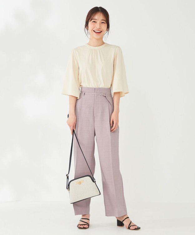 ANY SIS 【セットアップ対応】リネンライク ワイドパンツ ラベンダー