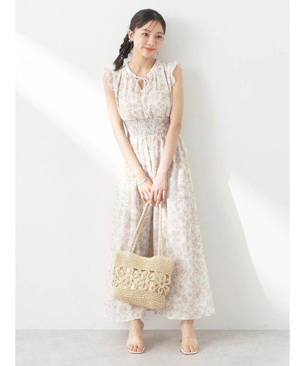 earth music&ecology ノースリ花柄ワンピース Beige