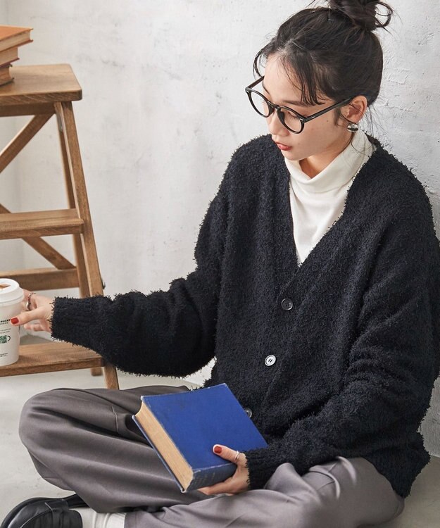 WEGO ツイストブークレカーディガン ブラック