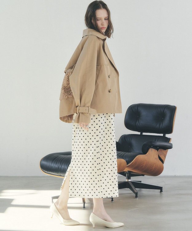 YECCA VECCA レースMIXショートトレンチコート Beige