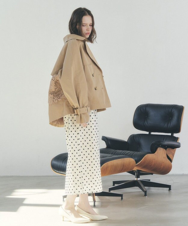 YECCA VECCA レースMIXショートトレンチコート Beige