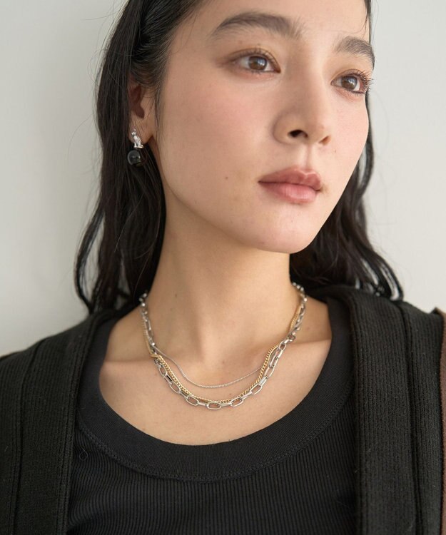 YECCA VECCA 3連チェーンMIXネックレス Gold