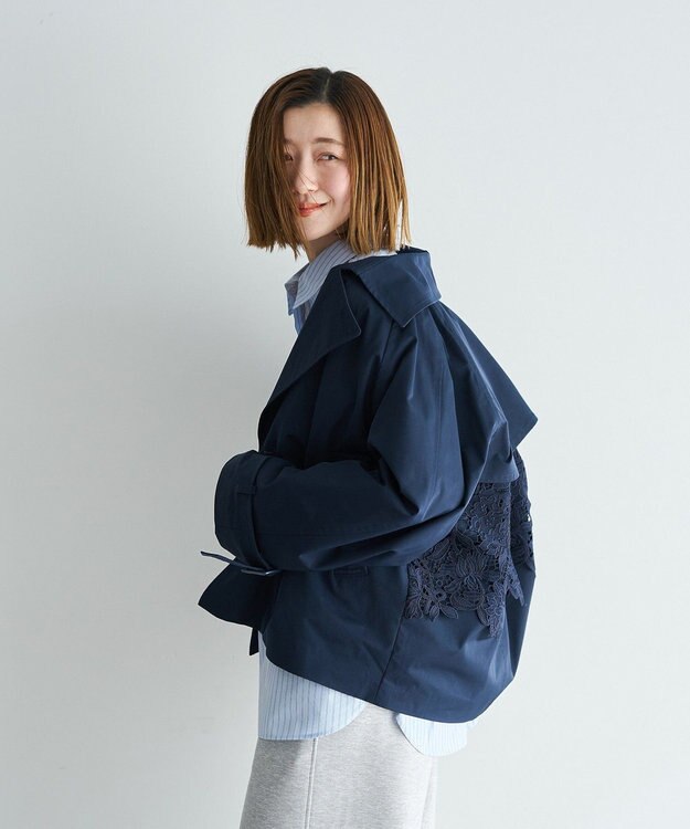 YECCA VECCA レースMIXショートトレンチコート Navy