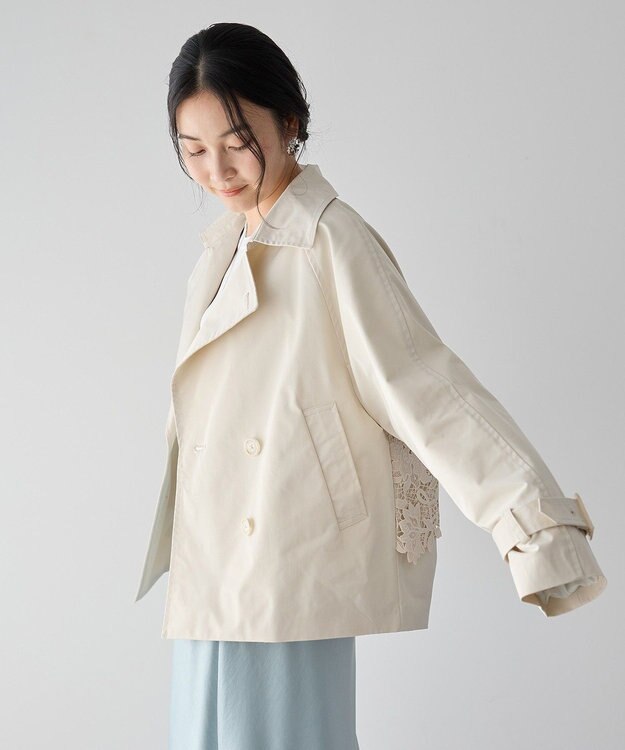 YECCA VECCA レースMIXショートトレンチコート Ivory