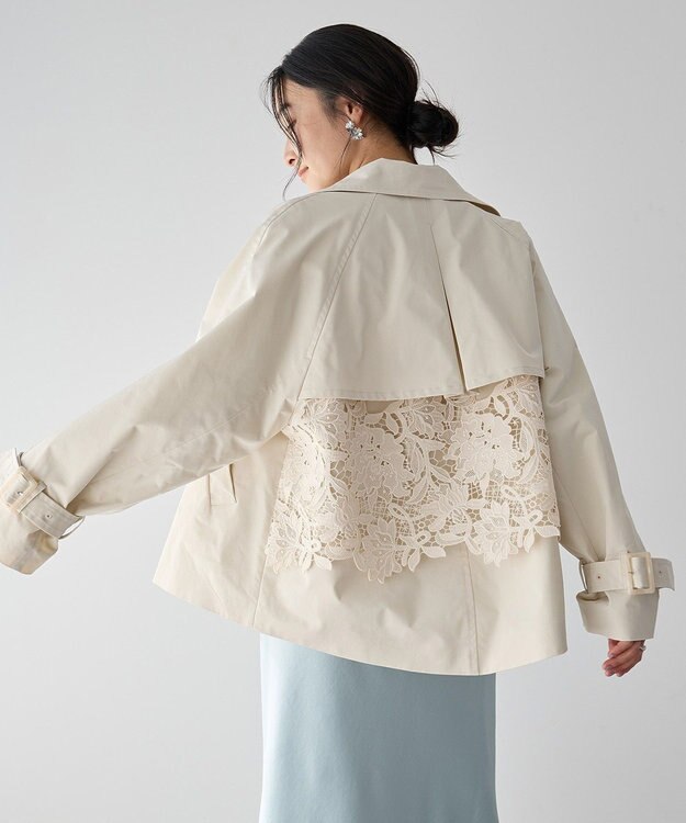 YECCA VECCA レースMIXショートトレンチコート Ivory