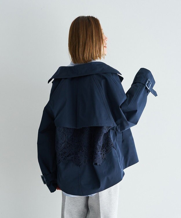 YECCA VECCA レースMIXショートトレンチコート Navy