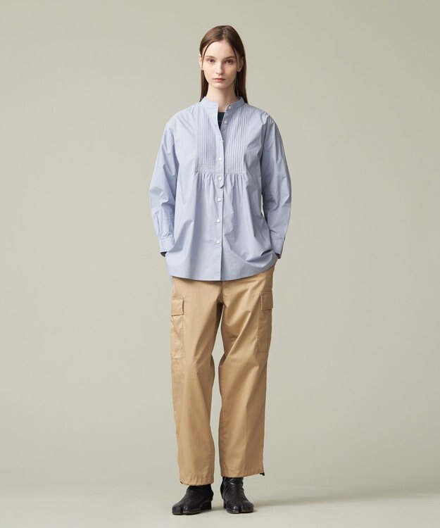 J.PRESS YORK STREET 【WOMEN】コットンタイプライター バンドカラーブラウス サックスブルー系