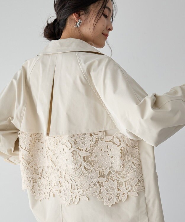 YECCA VECCA レースMIXショートトレンチコート Ivory