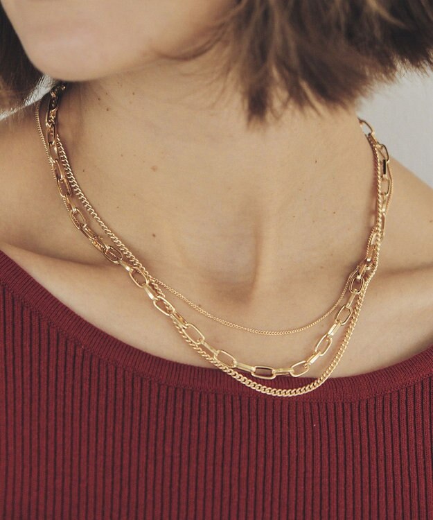 YECCA VECCA 3連チェーンMIXネックレス Gold