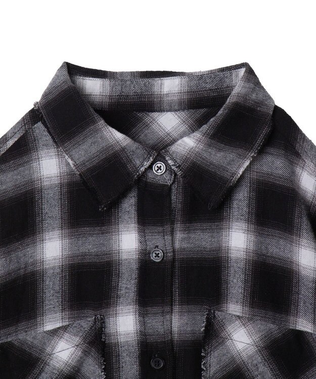 WEGO フリンジチェックBIGネルシャツ ブラックチェック1