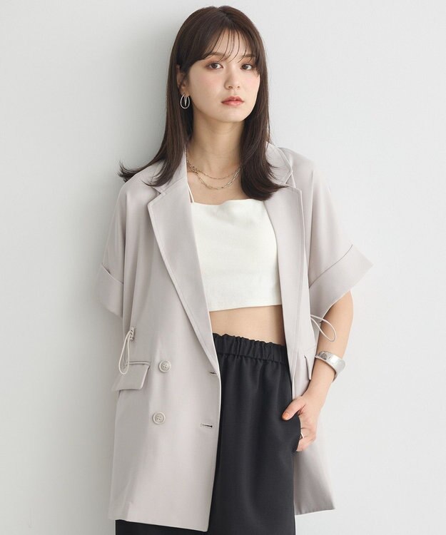 earth music&ecology 半袖サイドドロストジャケット Gray Beige