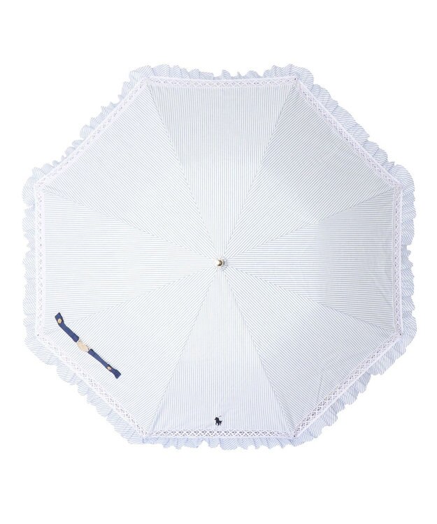 MOONBAT POLO RALPH LAUREN 晴雨兼用日傘 折りたたみ傘 ストライプフリル／遮光 遮熱 UV スカイブルー