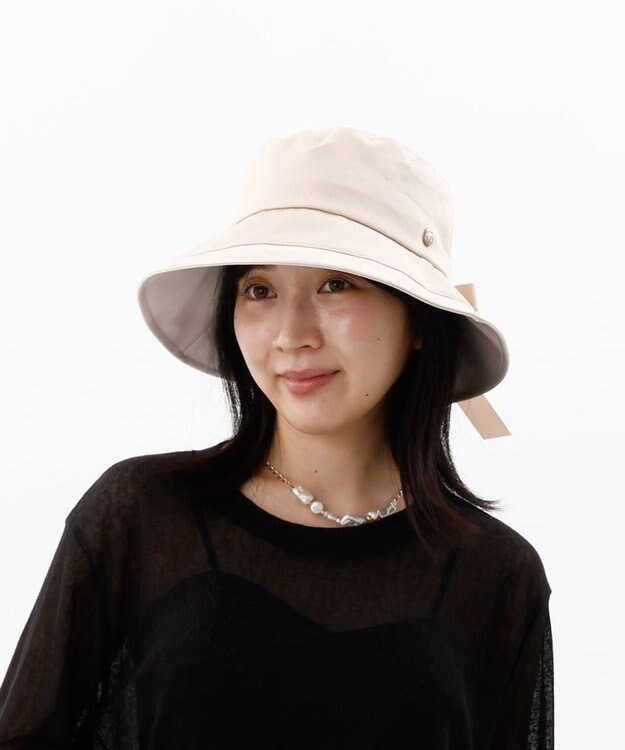 AURORA 【 LANVIN COLLECTION（ランバン コレクション） 】グログランリボンキャペリンハット ベージュ