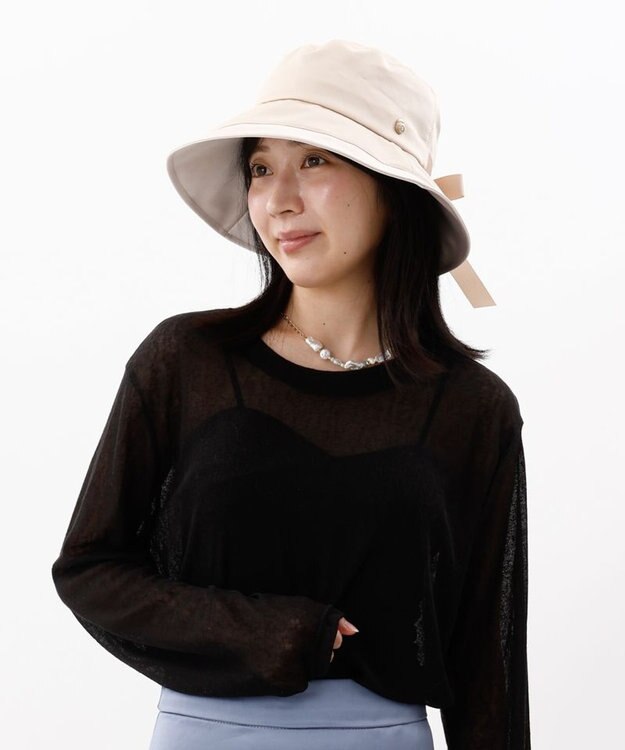 AURORA 【 LANVIN COLLECTION（ランバン コレクション） 】グログランリボンキャペリンハット ベージュ