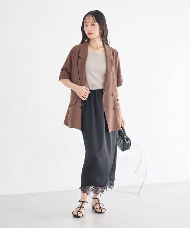 earth music&ecology サテンレーススカート Black