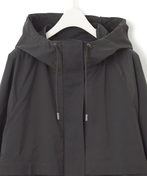 ICB 【撥水加工】 メモリーストレッチタフタ フーデットコート チャコール系